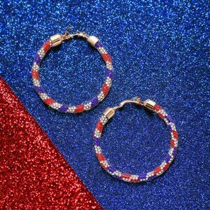 Glamorous American Patriotic Rhinestone Hoop Earrings